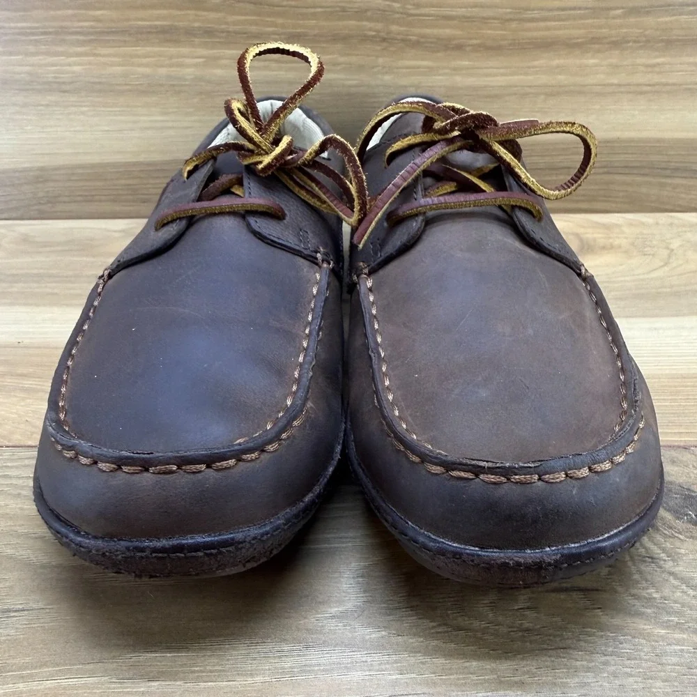 Olukai Mano Boat Loafers Mens 8 EU 41 Brown Leather Moc Toe Shoes